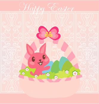 Illustration of happy Easter bunny carrying egg