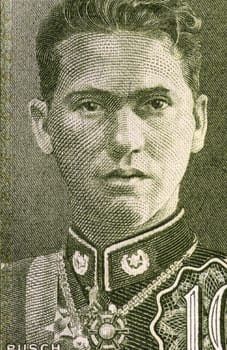 German Busch (1904-1939) on 10  Bolivianos 1962 Banknote from Bolivia. Bolivian military officer and president of Bolivia during 1937-1939.