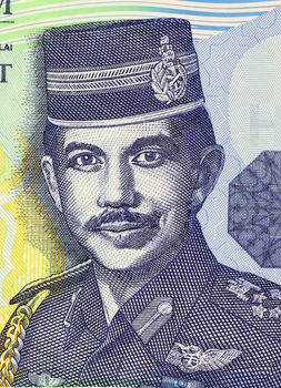 Hassanal Bolkiah (born 1946) on 1 Ringgit 2008 Banknote from Brunei. 29th Sultan of Brunei.
