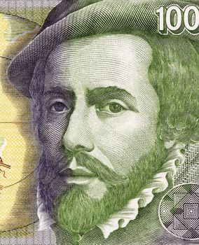 Hernan Cortes (1485-1547) on 1000 Pesetas 1992 Banknote From Spain. Spanish Conquistador who led an expedition that caused the fall of the Aztec Empire.