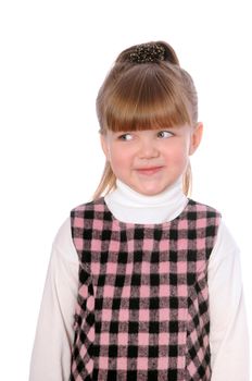 sad little girl isolated on white background