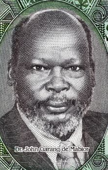 John Garang de Mabior (1945-2005) on 1 Pound 2011 Banknote from South Sudan. Sudanese politician and rebel leader.