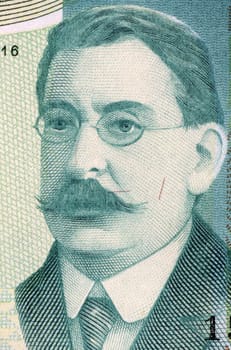 Jose Enrique Rodo (1871-1917) on 200 Nuevos Pesos 1986 Banknote from Uruguay. Uruguayan essayist. 