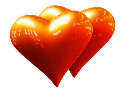 A pair of golden hearts on a white background