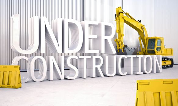 Under reconstruction, large letters on the building site