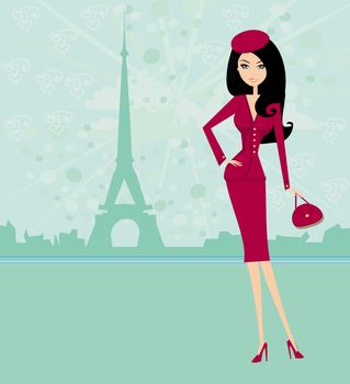 beautiful women Shopping in Paris - vector card