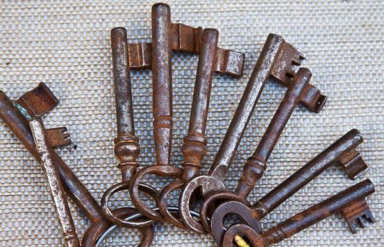 Group of a variety old rusty keys