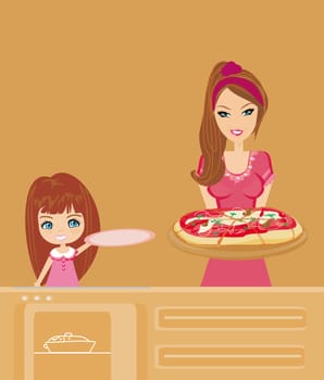 Housewife serving pizza