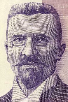 Stevan Stojanovic Mokranjac (1856-1914) on 50 Dinara 2005 Banknote from Serbia. Serbian composer and music educator.
