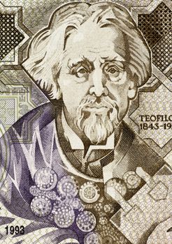 Teofilo Braga (1843-1924) on 1000 Escudos 1993 Banknote from Portugal. Portuguese writer, playwright, politician and leader of the Republican Provisional Government after the abdication of King Manuel II, as well as the second elected President of the First Portuguese Republic.