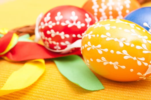 Traditional Homemade Color Painted Easter Eggs - Shallow Depth of Field