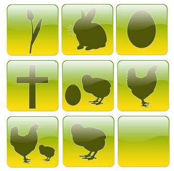 9 Web icons for Easter with chickens, rabbit and other things