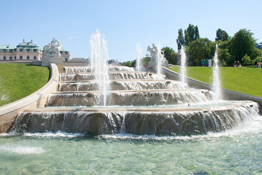 Summer shot fountain near Belvedere Castle in Vienna, Austria