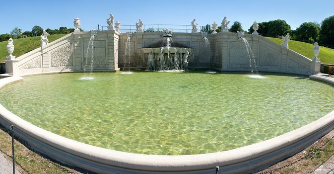 Summer shot fountain near Belvedere Castle in Vienna, Austria