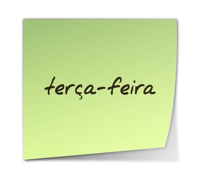 Color Paper Note With Tuesday Text in Portuguese (jpeg file has clipping path)