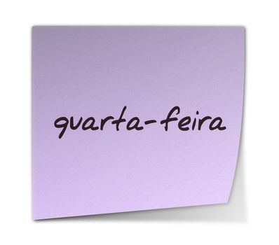Color Paper Note With  Wednesday Text in Portuguese (jpeg file has clipping path)