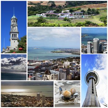Collage from 8 photos city Auckland. New Zealand