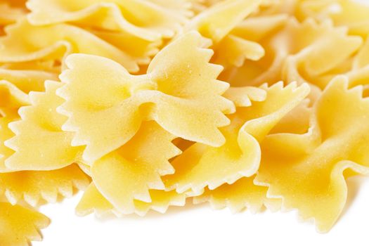 Closeup view of dried bow shaped macaroni