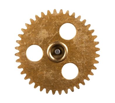 Macro view of gear isolated over white background