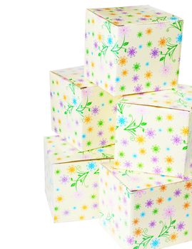 A pile of gift boxes isolated over white background