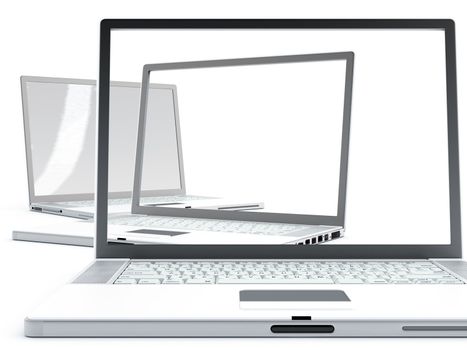 Modern laptops with transparent screens on a white background