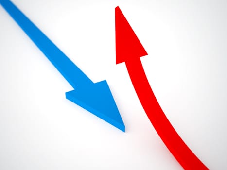 Red arrow of a direction it is opposite light blue arrow