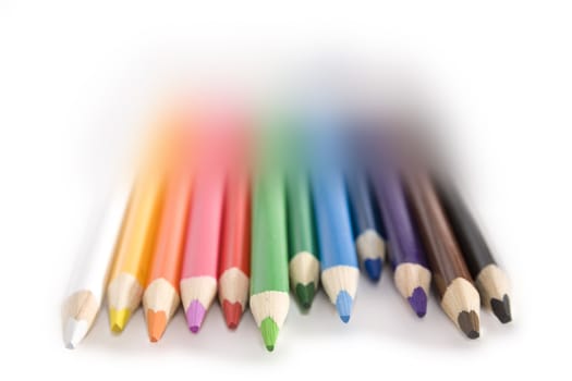 set of pencils on a white background