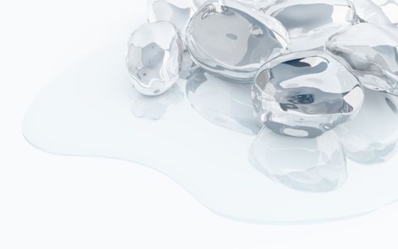 icy pieces with reflections in thawed blue water