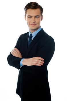 Businessman wearing a smart suit and tie on white background
