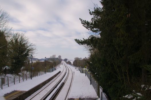 Railway tracks covered in snow.Taken in Kent  UK