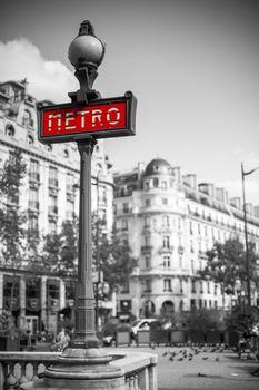 Metro sign for subway transportation in paris, france