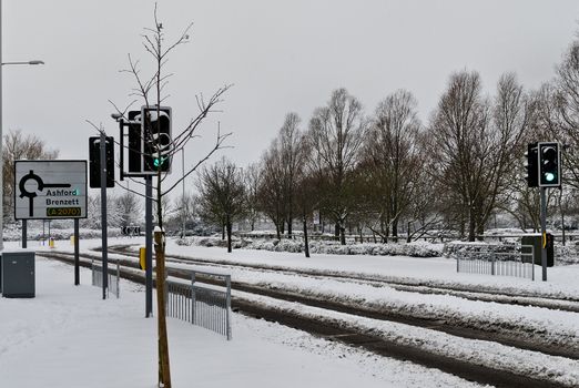 Heavy snow makes driving dangerous.Taken in Kent  UK