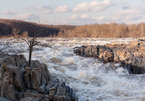 Great Falls on Potomac river outside Washington DC in flood after heavy rain