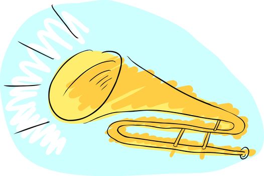 Doodle drawing of a trombone with sound coming from it