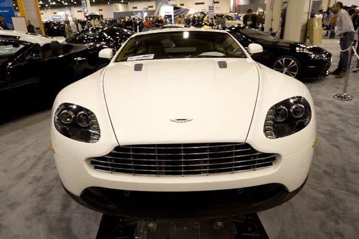 HOUSTON - JANUARY 2012: The Aston Martin Vantage sports car at the Houston International Auto Show on January 28, 2012 in Houston, Texas.