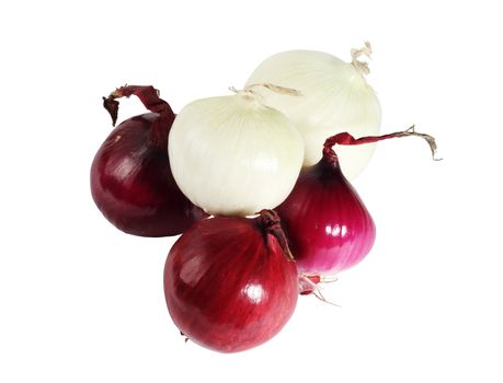 Pile of red and white onion isolated on white