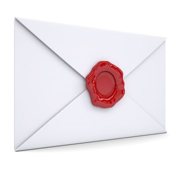 White envelope with a red seal. Isolated render on a white background
