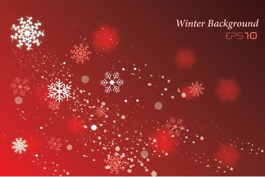 Image of a colorful, red winter background with snowflakes.