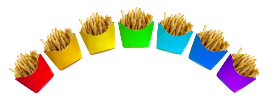 Colorful boxes on french fries rainbow concept