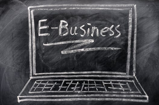 Chalk drawing of Laptop with E-business on the screen
