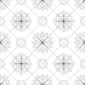 Abstract graphic seamless pattern, flower and circles, contours