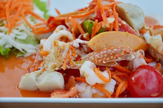 close-up spicy seafood salad  ,  Thai food