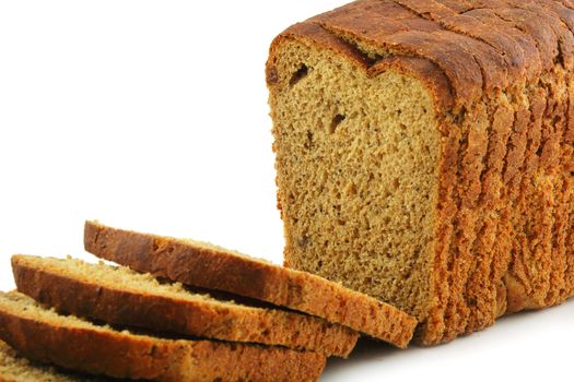 Close-up of Whole Wheat Sliced Bread Isolated on White Background