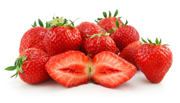 Ripe Sliced Strawberries Isolated on White Background