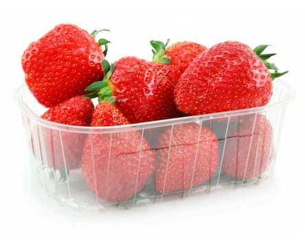 Ripe Strawberries in Basket Isolated on White Background