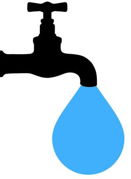 Illustration of a tap with a large blue drip of water