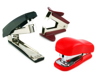 Two staplers and antistapler isolated on a white background