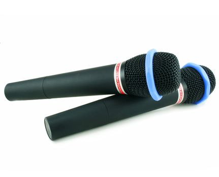 Two wireless microphones isolated on a white background