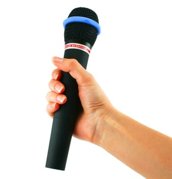 Wireless microphone in hand isolated on a white background
