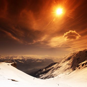 top of mountains in blue sky